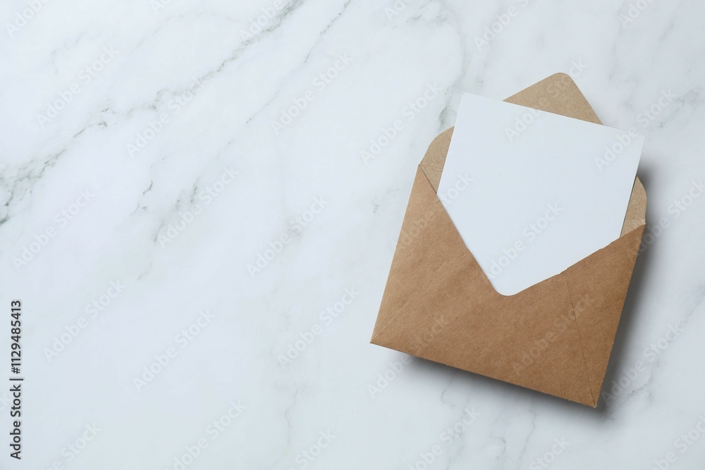 White card with craft envelope. Empty greeting card for text design White card with craft envelope. Empty greeting card for text design