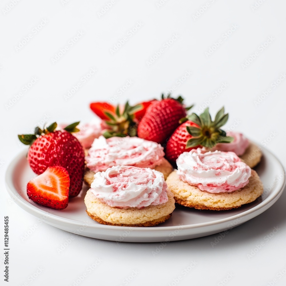Strawberry cookies and berries on white Strawberry cookies and berries on white