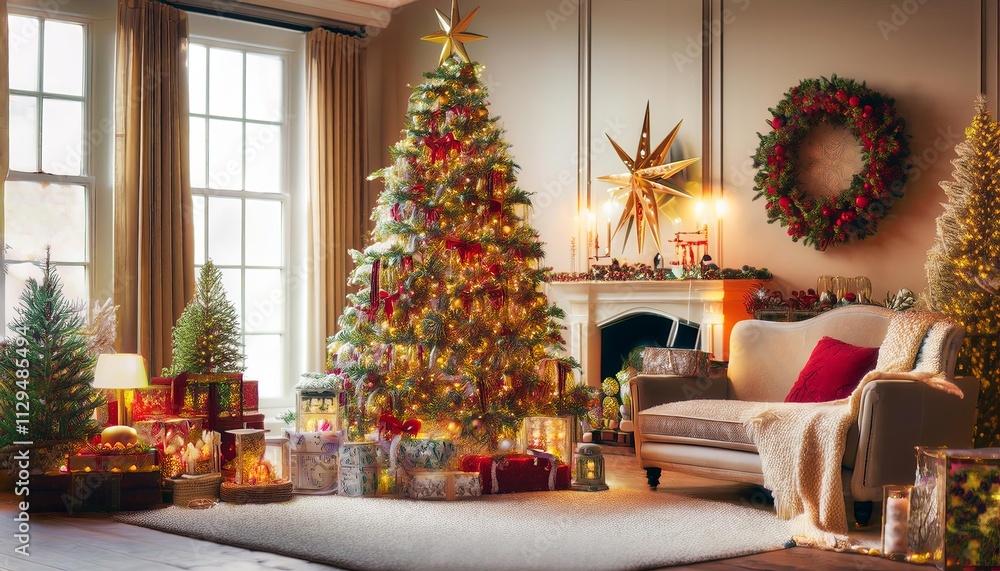 Cozy and Festive Christmas Scene in a Warmly Lit Home Cozy and Festive Christmas Scene in a Warmly Lit Home