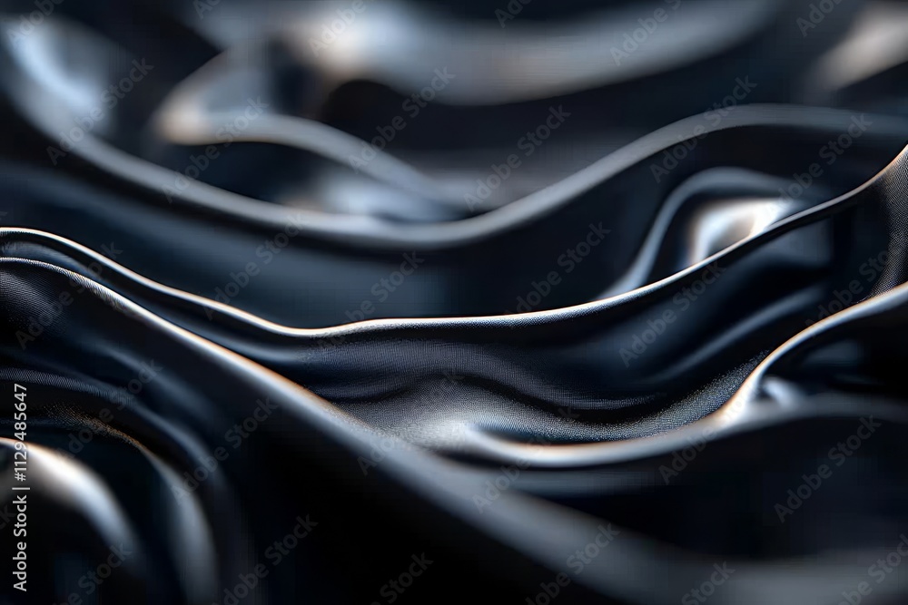 Obraz premium Textured black fabric waves create a dramatic visual effect under soft lighting