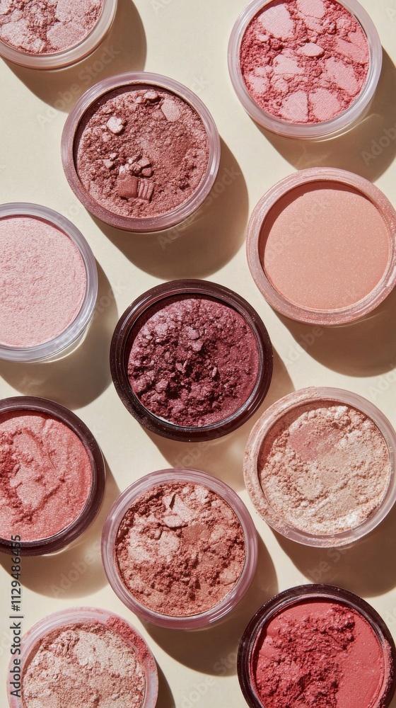 Varied blush colors displayed in a circular arrangement on a neutral backdrop Varied blush colors displayed in a circular arrangement on a neutral backdrop
