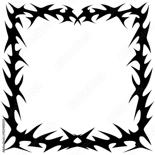 Y2k tribal thorn frame for decoration with transparent background, heavy metal border for social media post, 