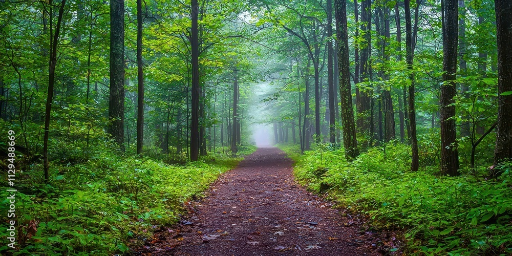 Obraz premium Path through a forest with trees on both sides