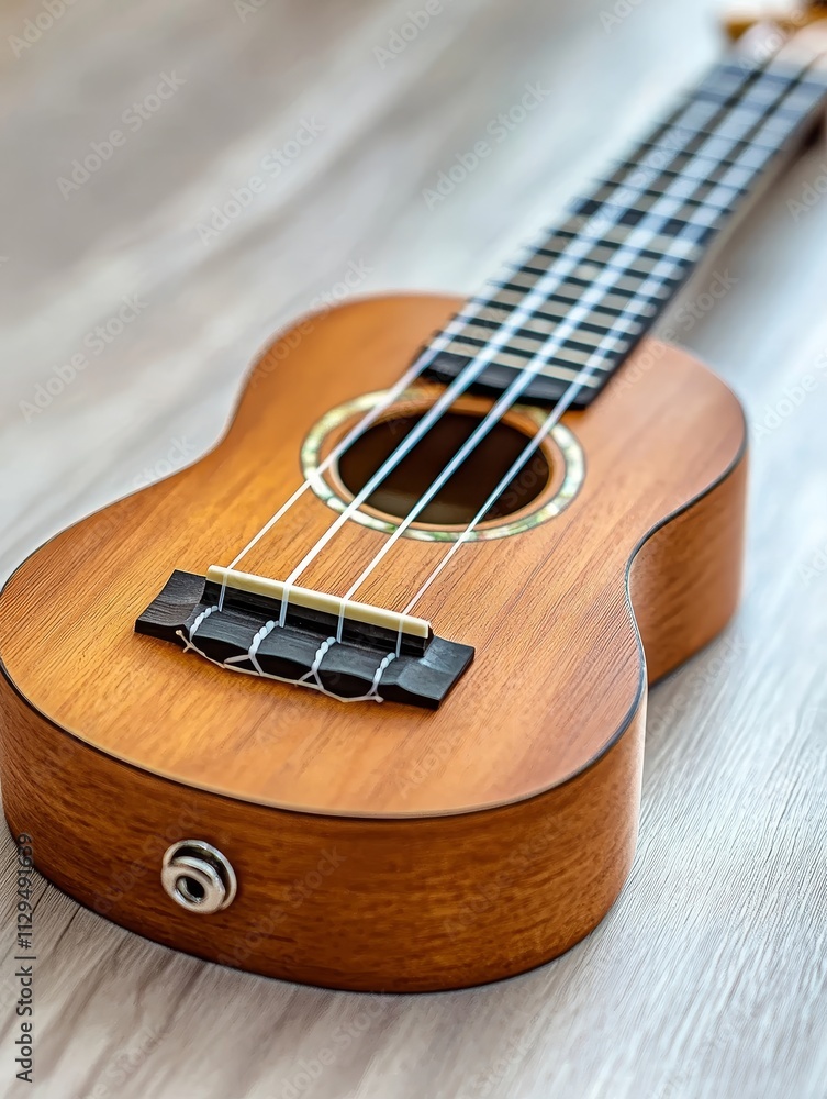 Obraz premium Ukulele Melodies: A Musical Showcase - A close-up of a ukulele, symbolizing music, relaxation, joy, creativity, and craftsmanship.