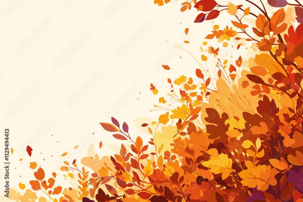 Drawing of a tree with leaves in various shades of orange. The leaves are scattered throughout the drawing, with some overlapping flat vector illustration Drawing of a tree with leaves in various shades of orange. The leaves are scattered throughout the drawing, with some overlapping flat vector illustration