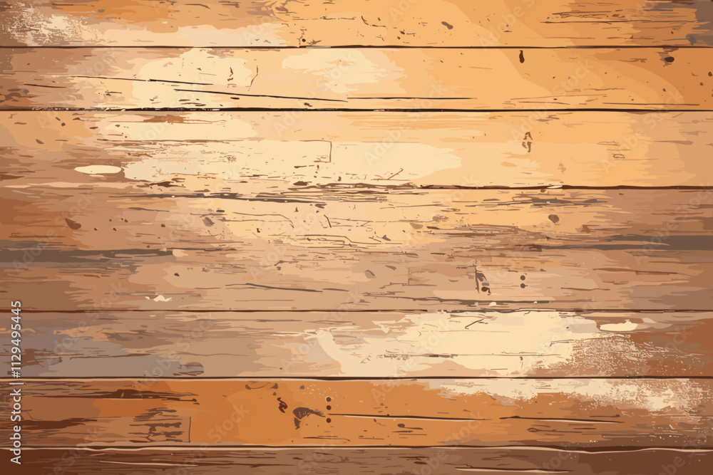 Fototapeta premium Wooden surface with splatters of paint on it. The surface is brown and has a grainy texture flat vector illustration