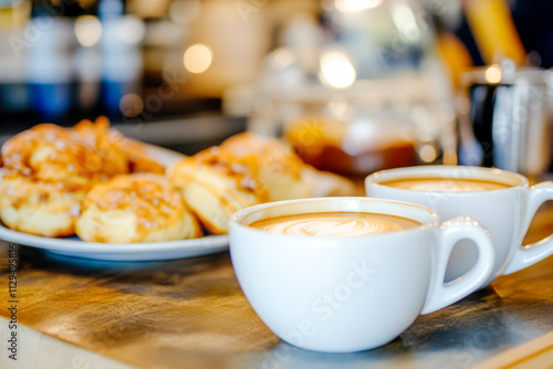 Wallpaper Mural Coffee latte art and pastries in a cozy cafe setting Torontodigital.ca
