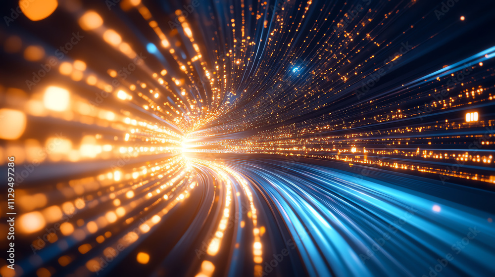 Dynamic flow of light particles creating an abstract digital background. Dynamic flow of light particles creating an abstract digital background.