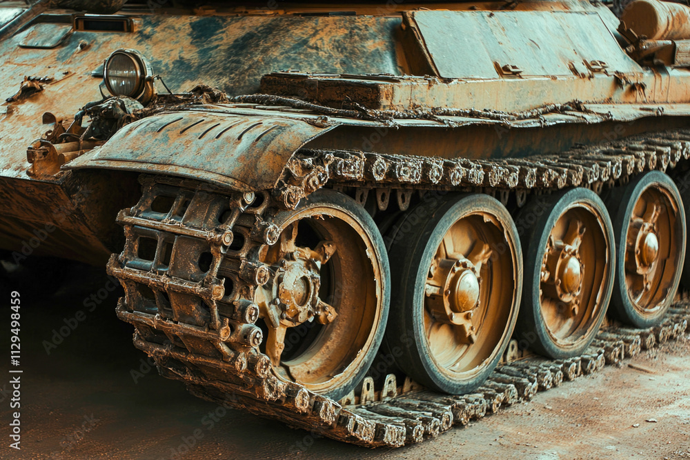 Rusted military tank tracks on rough terrain Rusted military tank tracks on rough terrain