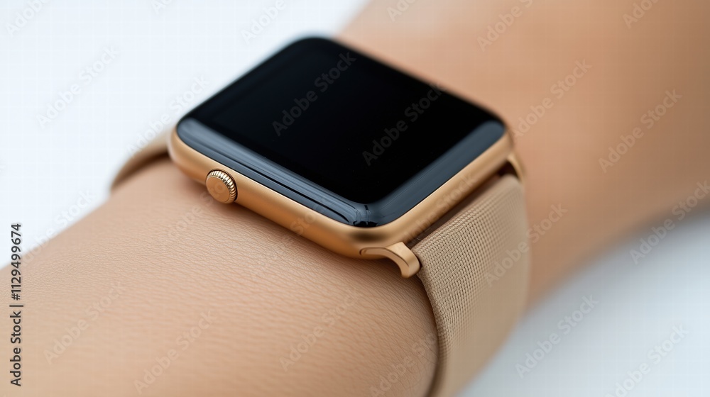Close-up of a smart watch on a wrist with a minimal design. wearable technology concept Close-up of a smart watch on a wrist with a minimal design. wearable technology concept