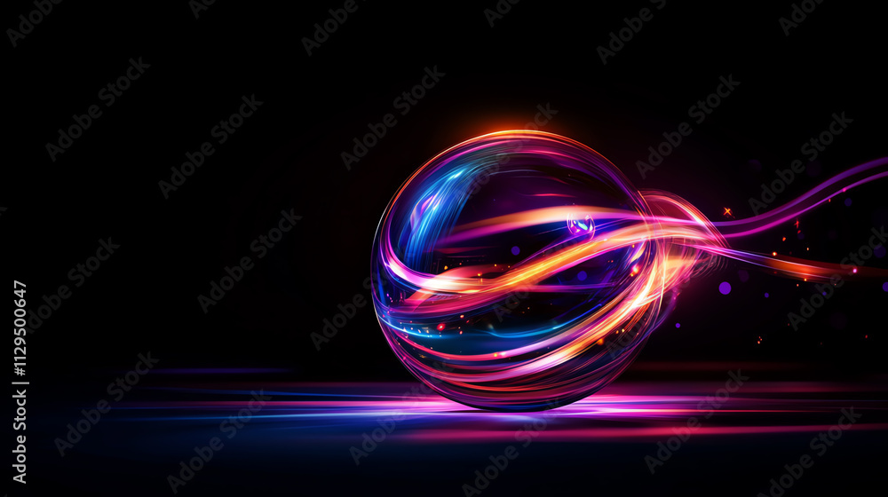 A vibrant digital sphere with flowing lights in a dark background, representing energy. A vibrant digital sphere with flowing lights in a dark background, representing energy.