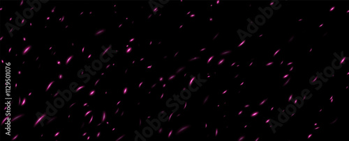 Pink flame sparks, fire with flying cinder, abstract glowing embers, heat sparkles, bokeh fire texture. Vector illustration.