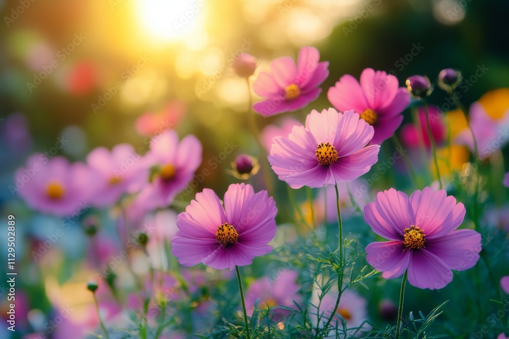 Colorful blooms in a sunlit garden creating a vibrant display of natures beauty Colorful blooms in a sunlit garden creating a vibrant display of natures beauty