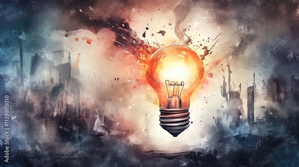 Illuminate Your Space: A Striking Poster Featuring a Glowing Yellow Lightbulb with Sparks Against a Dark Industrial Backdrop – Perfect for Modern Interiors and Creative Environments! Illuminate Your Space: A Striking Poster Featuring a Glowing Yellow Lightbulb with Sparks Against a Dark Industrial Backdrop – Perfect for Modern Interiors and Creative Environments!