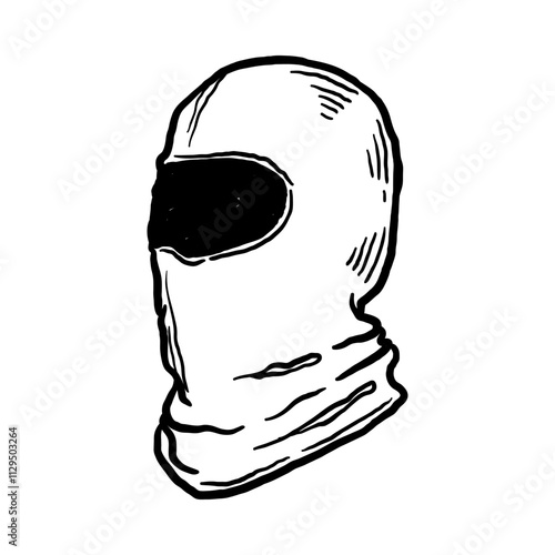 Balaclava Winter Face Mask, hand drawn line sketch vector illustration
