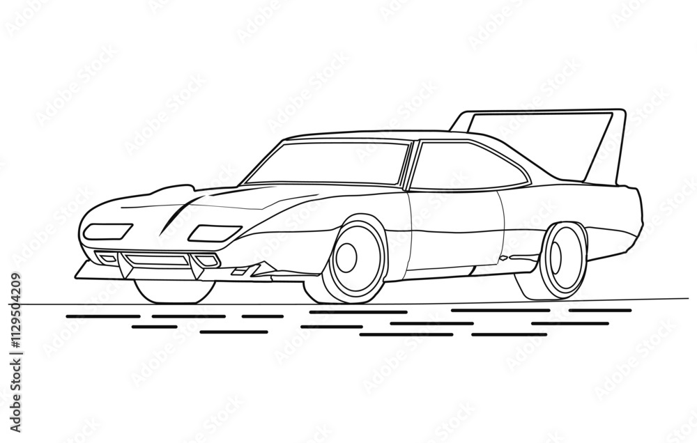 Obraz premium Outline car vector drawing concept design.Vehicle outline sketch illustration isolated on white background.car line art for coloring book.Car icon set.Transport symbol.Vector illustration.
