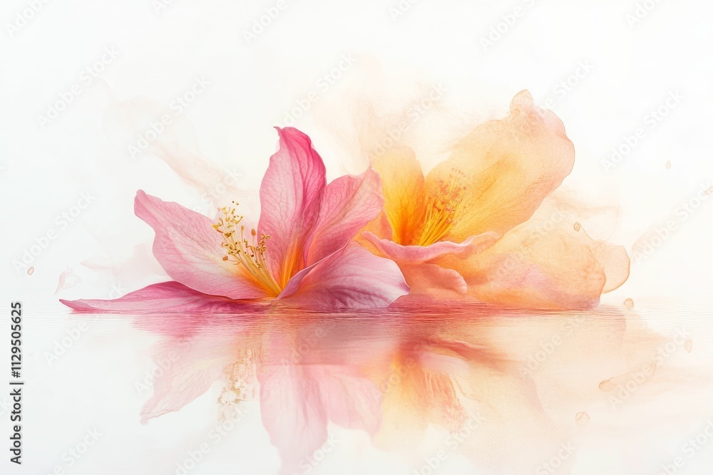 Pastel flowers reflected in calm water. Pastel flowers reflected in calm water.