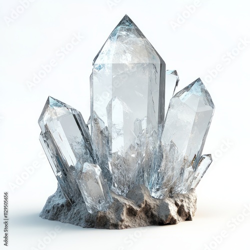 Amazing colorful transparent crystal close-up, rock crystal, nugget, isolated on white background. Space for text. For advertising or presentation.