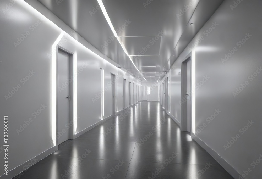 High-tech white light corridor in a metallic setting, chrome surface, corridor design, sci-fi High-tech white light corridor in a metallic setting, chrome surface, corridor design, sci-fi