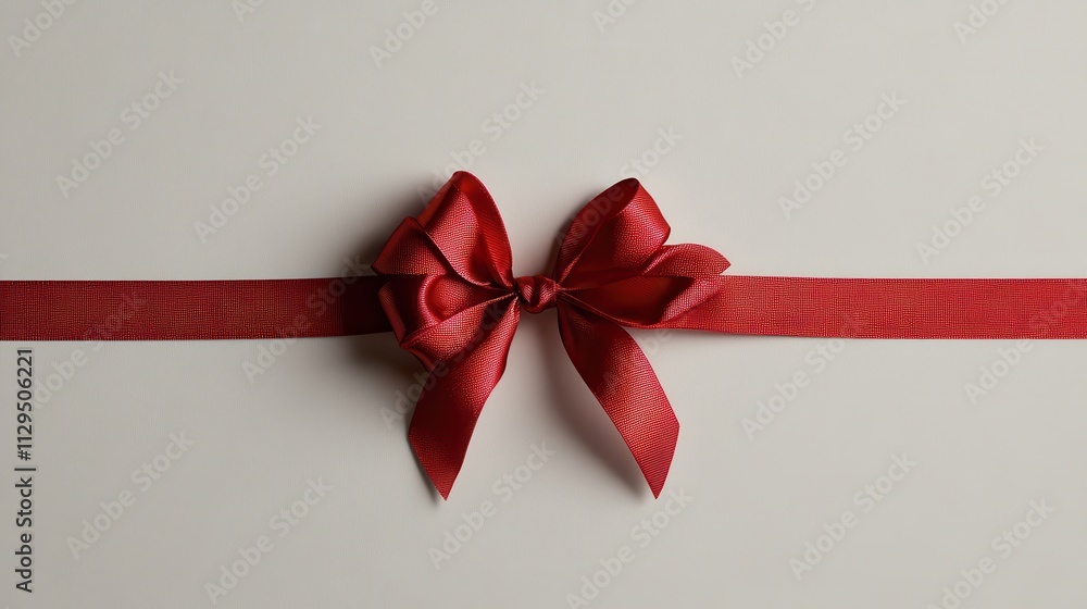 A red ribbon bow elegantly placed on a light background, ideal for gift wrapping. A red ribbon bow elegantly placed on a light background, ideal for gift wrapping.