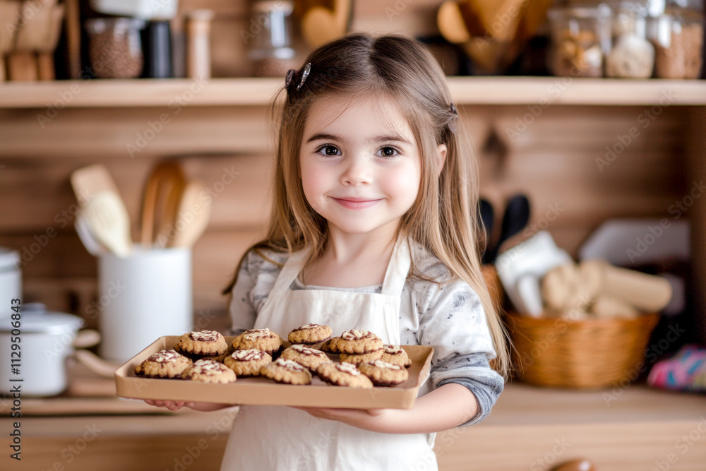 Young caucasian girl baking cookies in a cozy kitchen setting Young caucasian girl baking cookies in a cozy kitchen setting