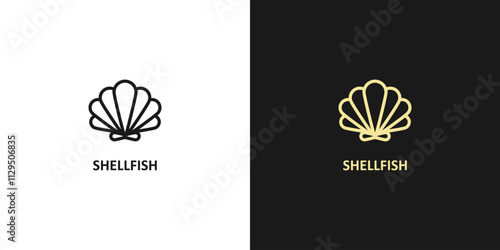 Shell vector icon, scallop shellfish pearl logo, black line icon, sea shell symbol