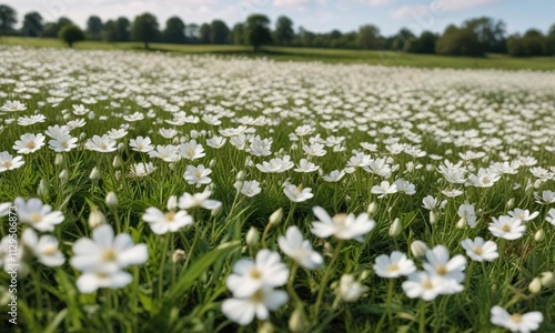 Idyllic field of white campion flowers in rural Norfolk, landscape, Norfolk, natural, rural photo