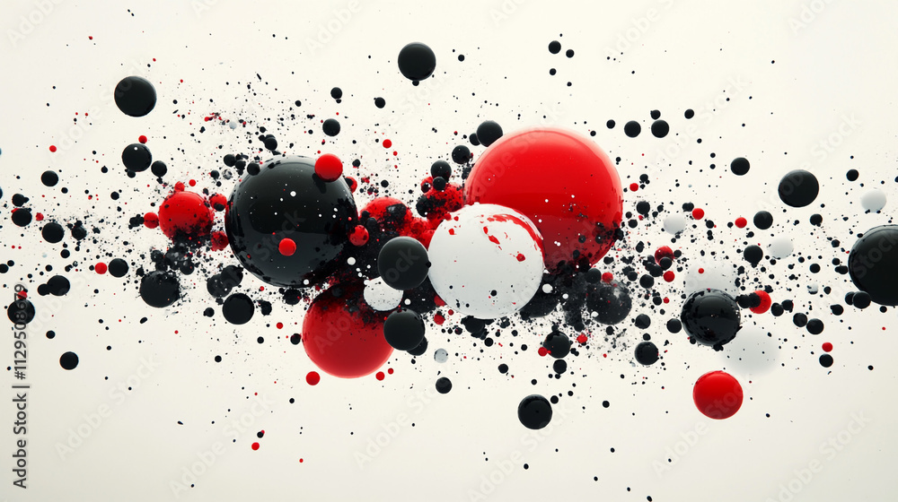Abstract Red Black White Spheres Exploding Design Abstract Red Black White Spheres Exploding Design