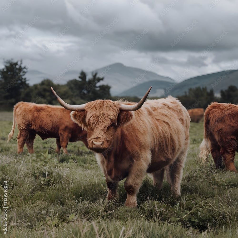 scottish highland cow in a field, rustic livestock scottish highland cow in a field, rustic livestock