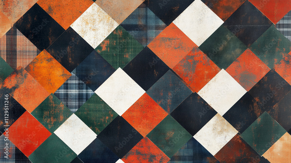 Abstract Geometric Diamond Pattern Rustic Textures Autumn Colors Plaid Fabric Design Abstract Geometric Diamond Pattern Rustic Textures Autumn Colors Plaid Fabric Design