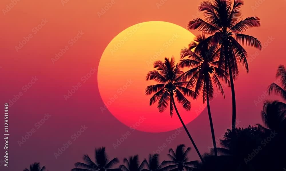 Tropical sunset with silhouetted palm trees against a vibrant sky Tropical sunset with silhouetted palm trees against a vibrant sky