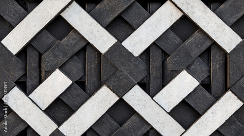 Black and White Wooden Lattice Pattern  Geometric Design  Architectural Detail  Texture Ba