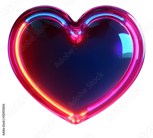 PNG 3D render of neon heart icon night illuminated futuristic.