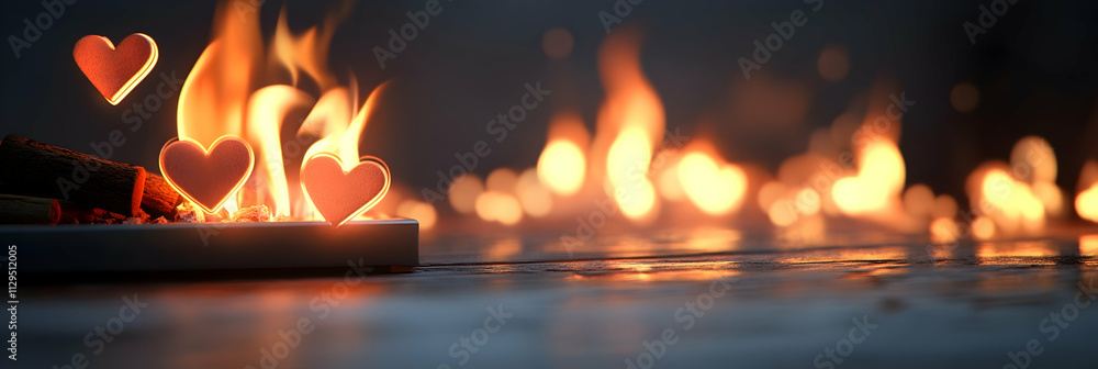 Obraz premium Heart-shaped candles radiate soft light, creating an intimate atmosphere during a cozy evening