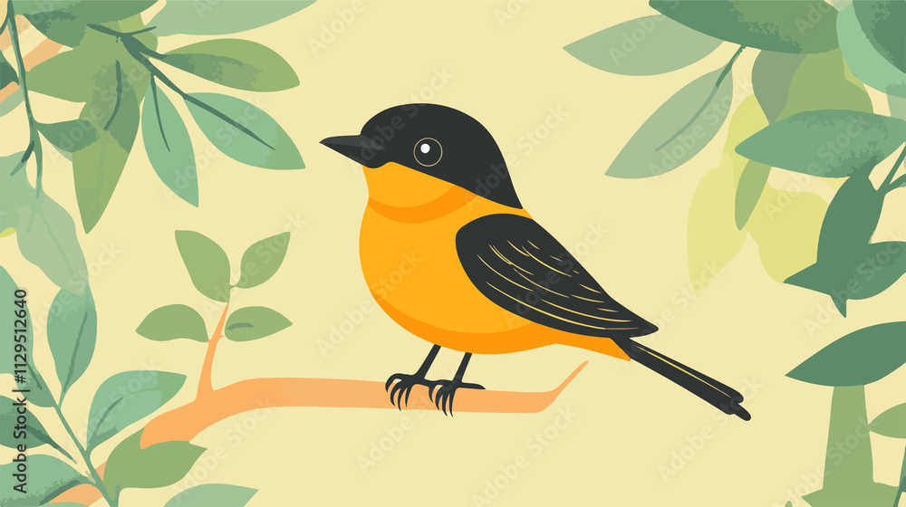 Cute Kawaii Oriole Bird Vector Illustration for Designs Cute Kawaii Oriole Bird Vector Illustration for Designs