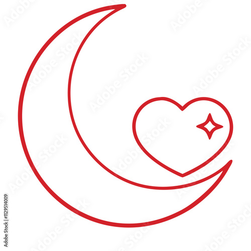 Crescent moon with a heart symbolizing love and dreams