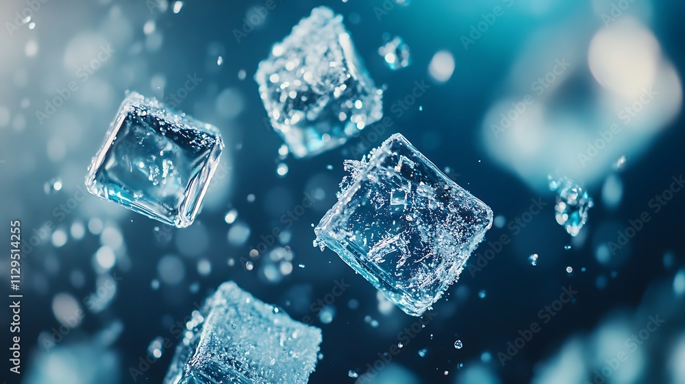 Frozen Cubes Falling Through Aqua Background Frozen Cubes Falling Through Aqua Background