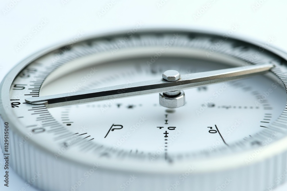 Close-up of metallic dial with pointer and markings. Close-up of metallic dial with pointer and markings.