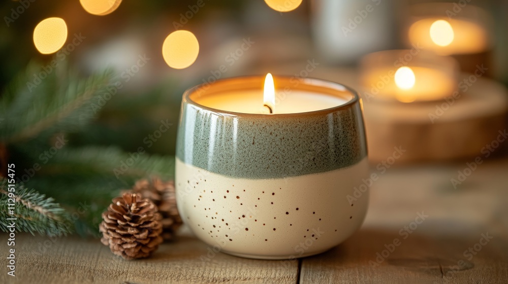 Cozy Candle Display with Christmas Decorations Cozy Candle Display with Christmas Decorations
