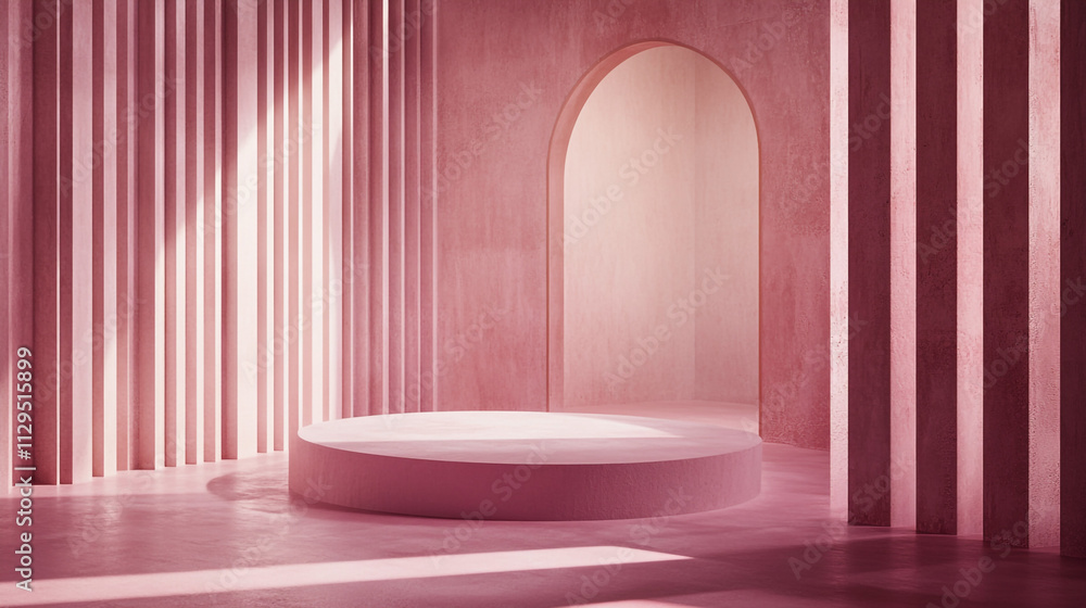 Pink Minimalist Interior Design Podium Arch Columns Light Pink Minimalist Interior Design Podium Arch Columns Light