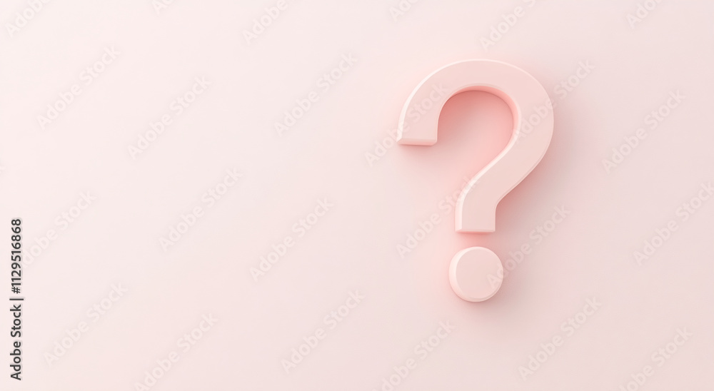 Question mark symbol against a light pink background illustrating uncertainty or inquiry in a minimalistic design Question mark symbol against a light pink background illustrating uncertainty or inquiry in a minimalistic design