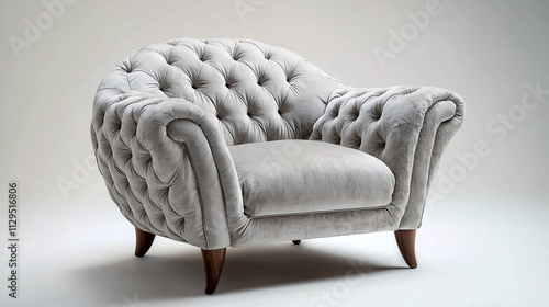 Elegant Tufted Armchair  Luxury Home Decor  Gray Velvet  Modern Classic Design  Comfortabl photo