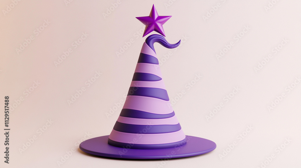 Festive Purple Wizard Hat with Star 3D Render Cartoon Magical Party Festive Purple Wizard Hat with Star 3D Render Cartoon Magical Party