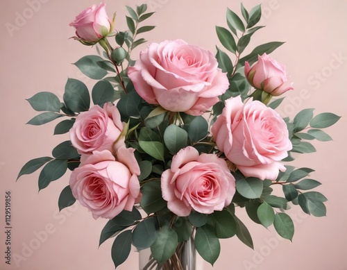 Pink watercolor roses and eucalyptus greenery arrangement, romantic theme, botanical garden, feminine touch, wedding decor, spring flowers