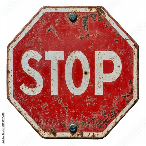 Old rusty road sign stop isolated on white background. VINTAGE Stop sign isolated on white background
