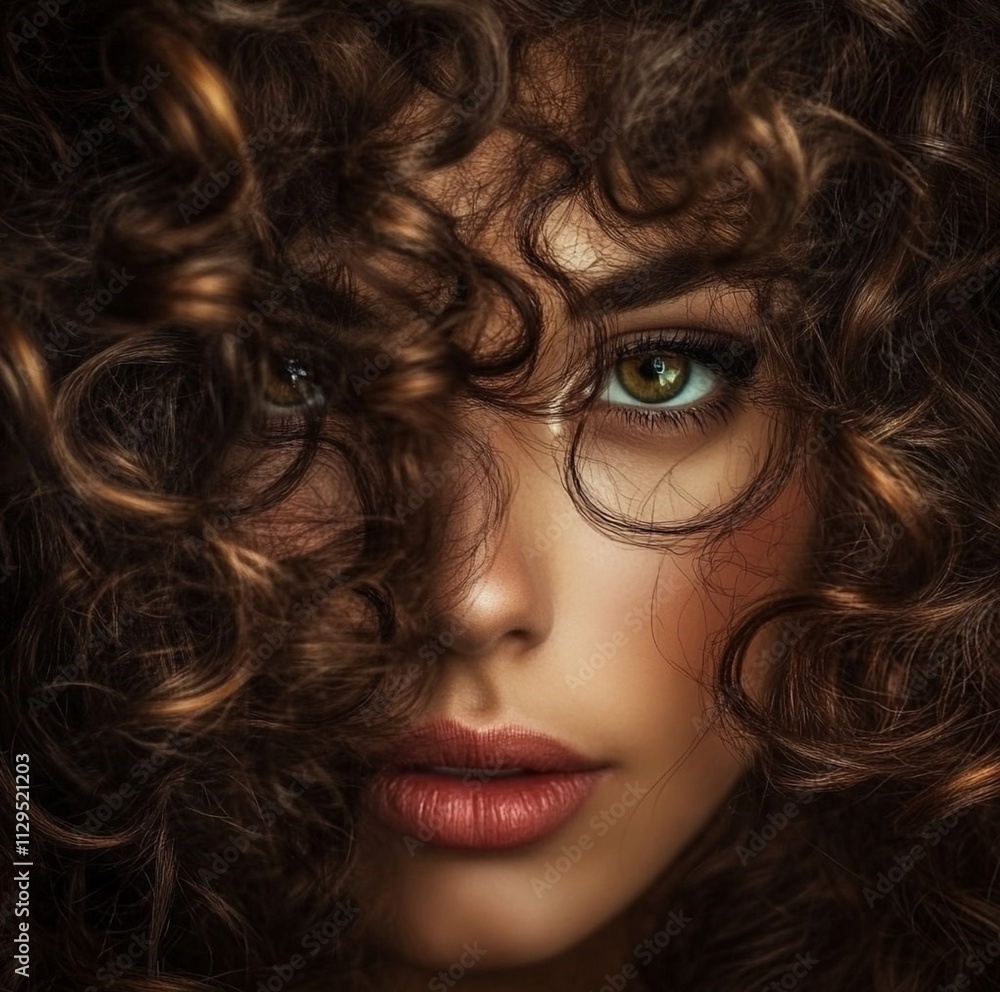 Naklejka premium Stunning high resolution photos of natural beauty and creative aesthetics of girl with flowing natural curls. Art session
