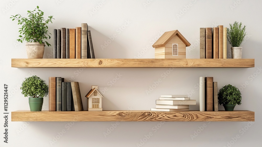 Fototapeta premium books,plant and wooden house on the shelf,decor