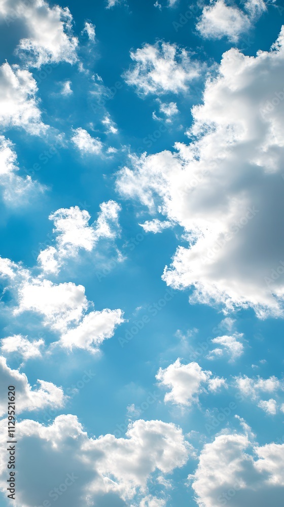 Fototapeta premium A pastel pink and blue sky with fluffy clouds, creating an ethereal atmosphere