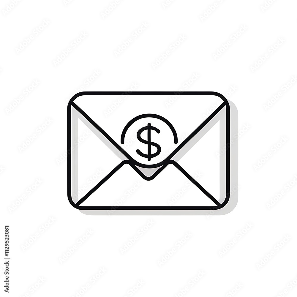 Money Transfer Icon: Simple line art illustration of an envelope with a dollar sign, symbolizing financial transactions, online payments, or money transfer services. Money Transfer Icon: Simple line art illustration of an envelope with a dollar sign, symbolizing financial transactions, online payments, or money transfer services.