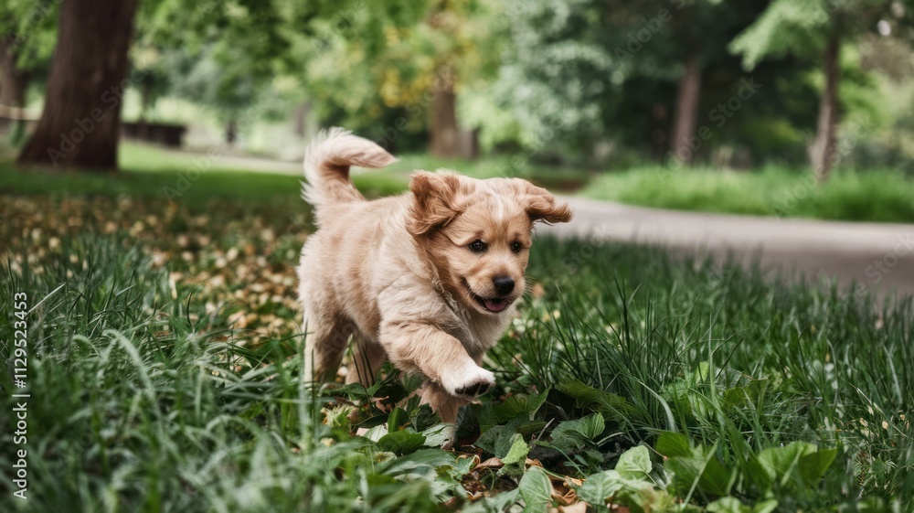 Puppy dog playing and running at the park Puppy dog playing and running at the park